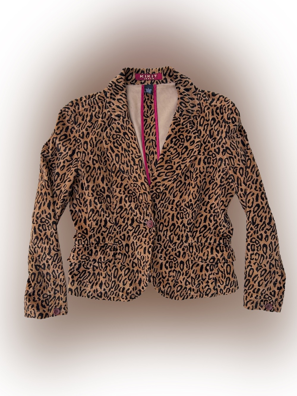 KIKIT VINTAGE Leopard Print Tailored Blazer - corduroy cotton blend